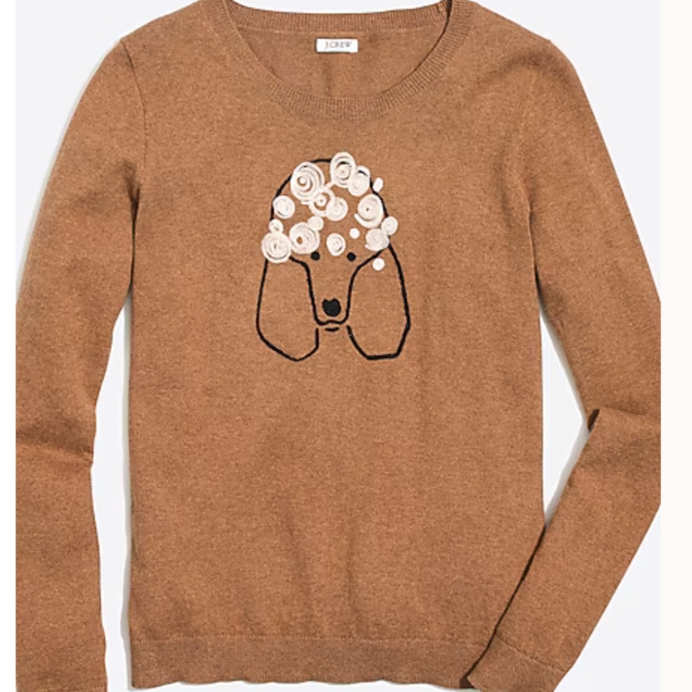 J Crew Mercantile Brown Sweater with Poodle Design Sz S